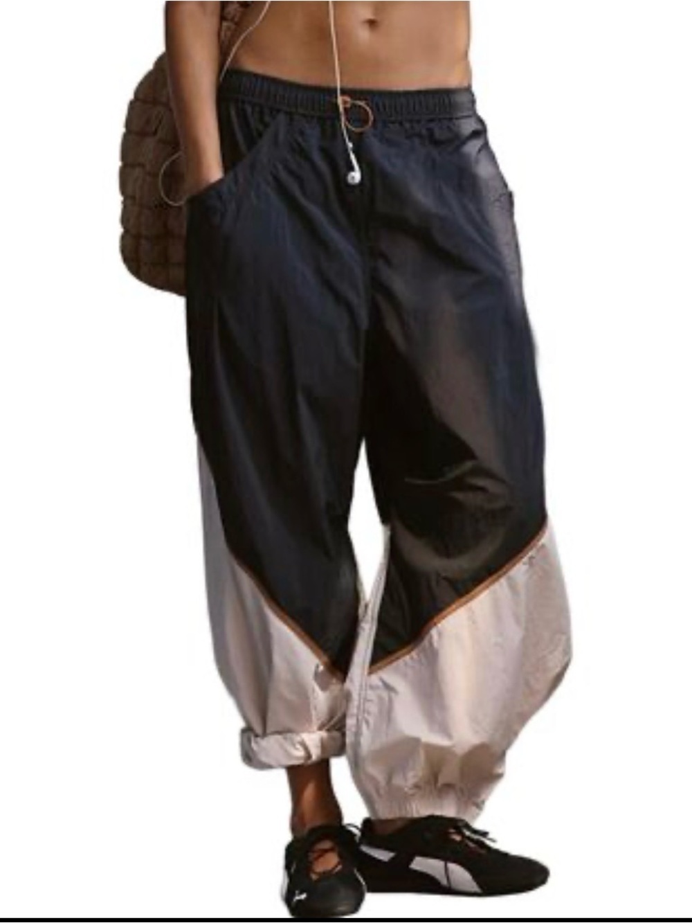 FP Movement by Free People Black and Cream Two-Tone Track Joggers